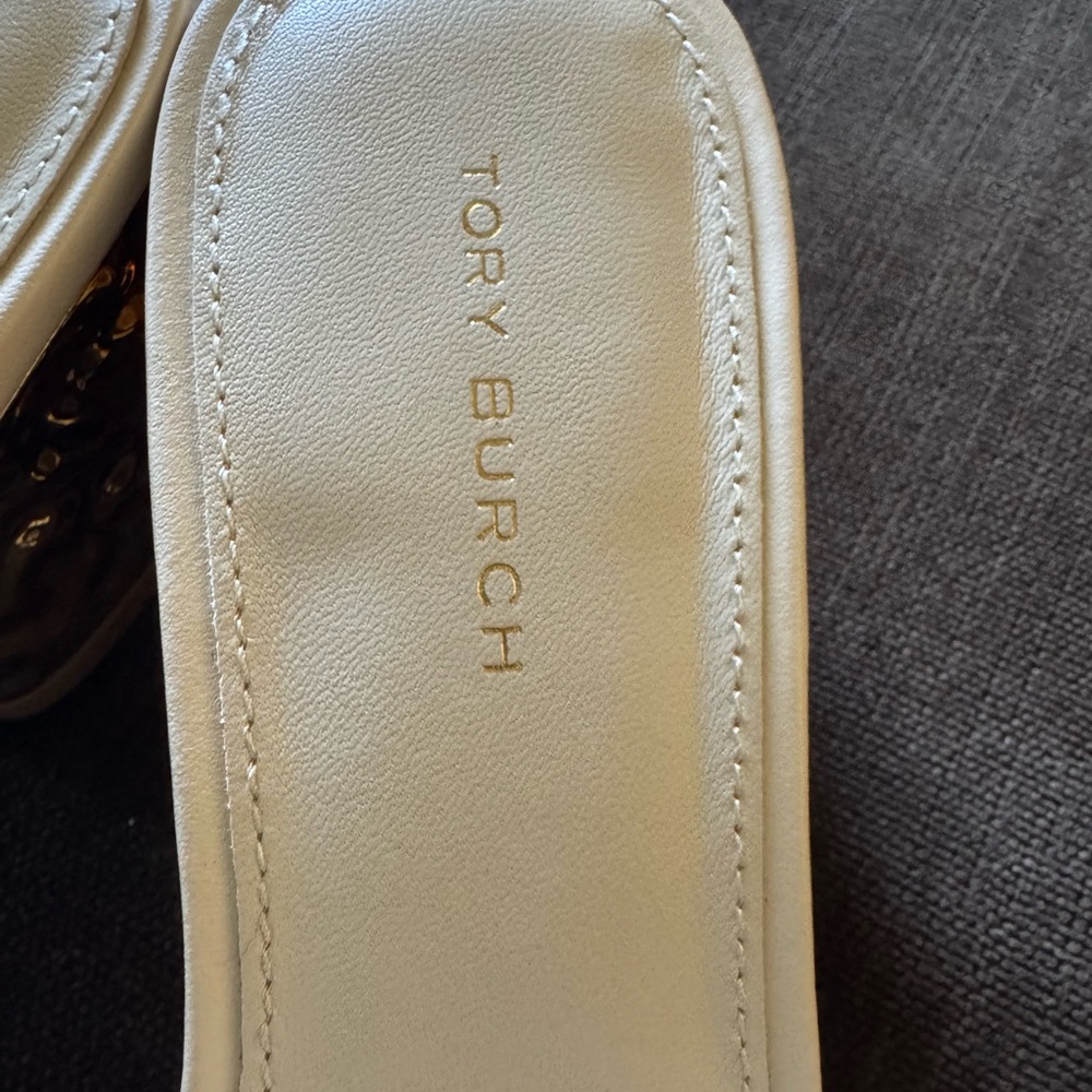 Tory Burch White and Gold Slide Sandals - Picture 4 of 8